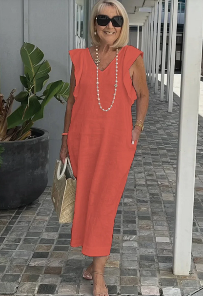 Levoire | Robe décontractée en coton et lin Rouge