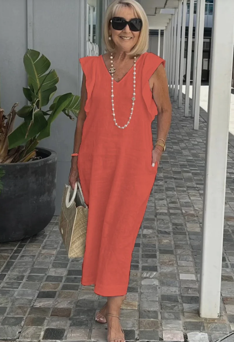 Levoire | Robe décontractée en coton et lin Rouge