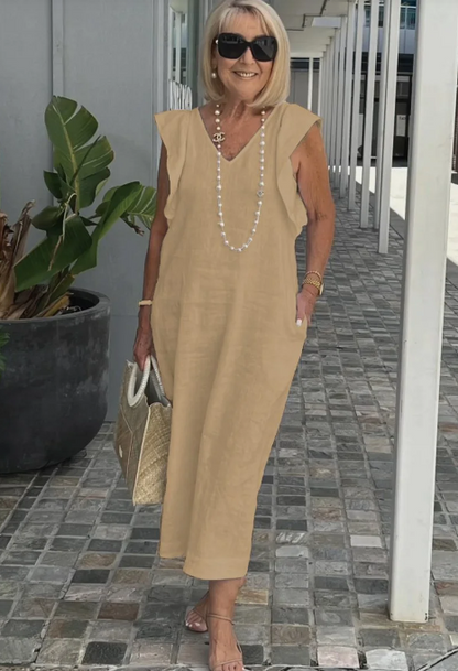 Levoire | Robe décontractée en coton et lin Kaki