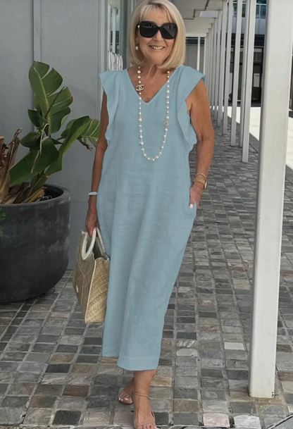 Levoire | Robe décontractée en coton et lin Bleu clair