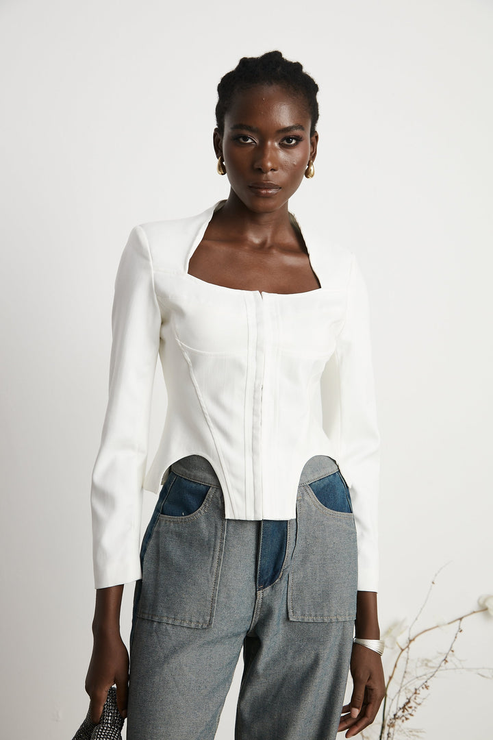 Levoire | Haut Corset À Manches Longues Blanches