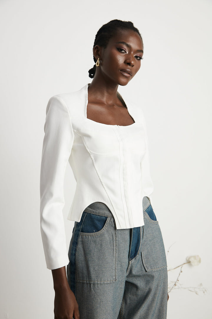 Levoire | Haut Corset À Manches Longues Blanches