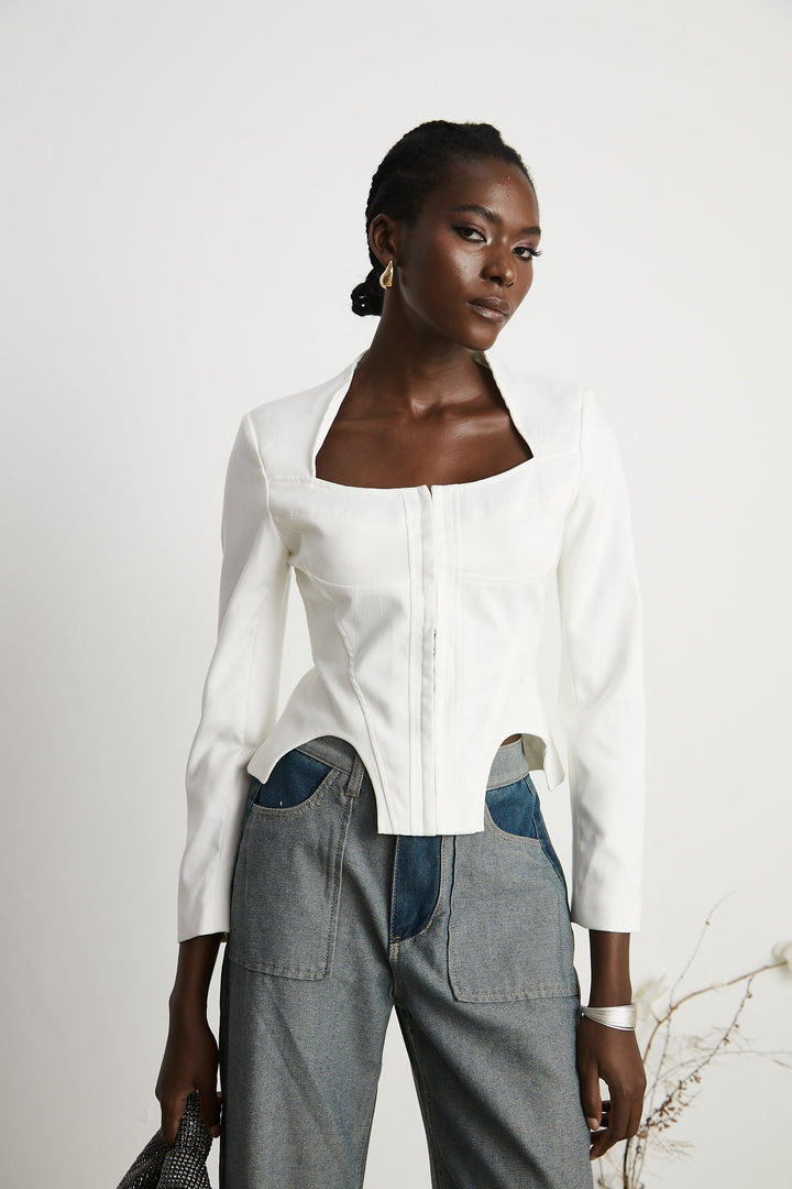 Levoire | Haut Corset À Manches Longues Blanches