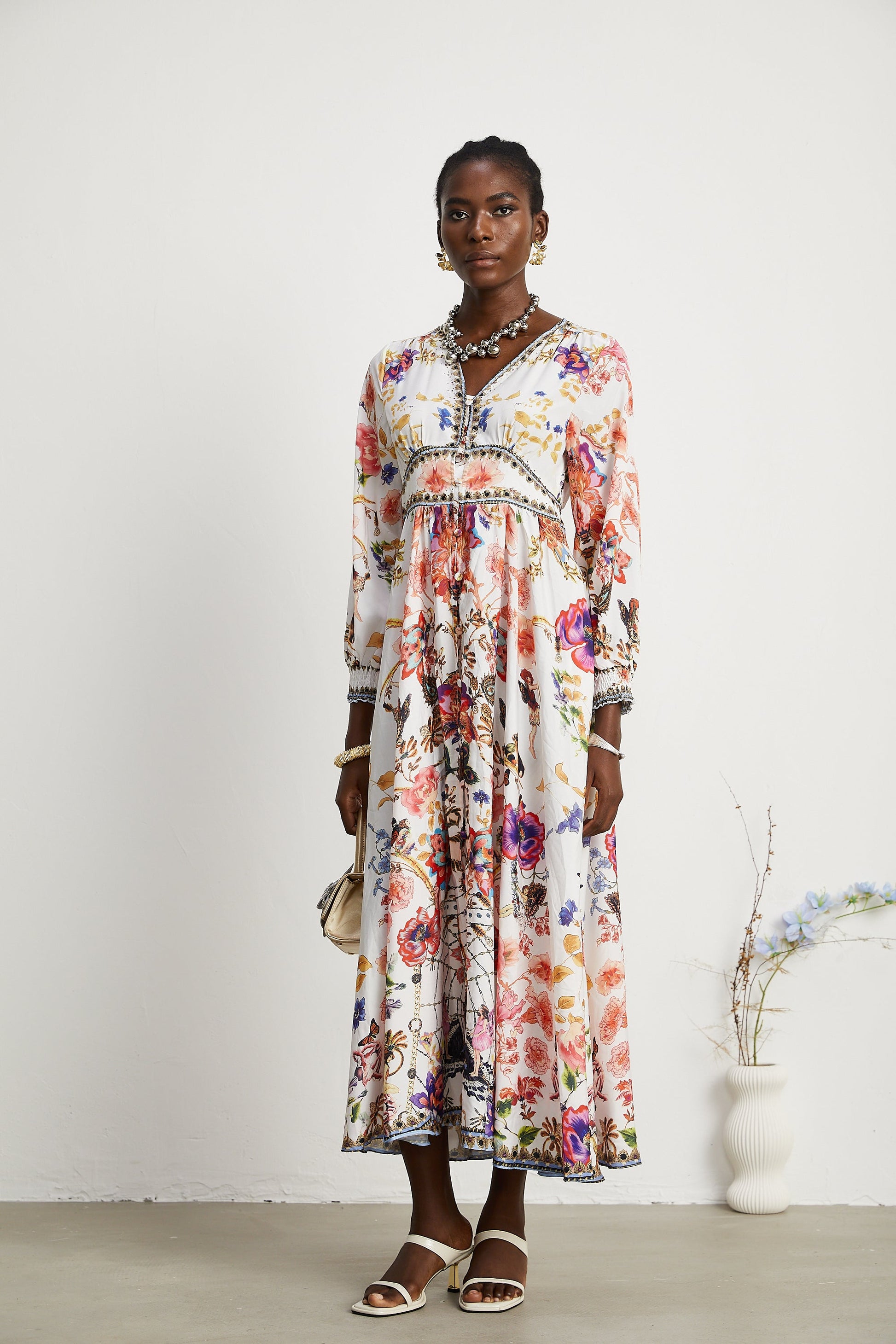 Levoire | Robe Maxi À Col En V Fleuri