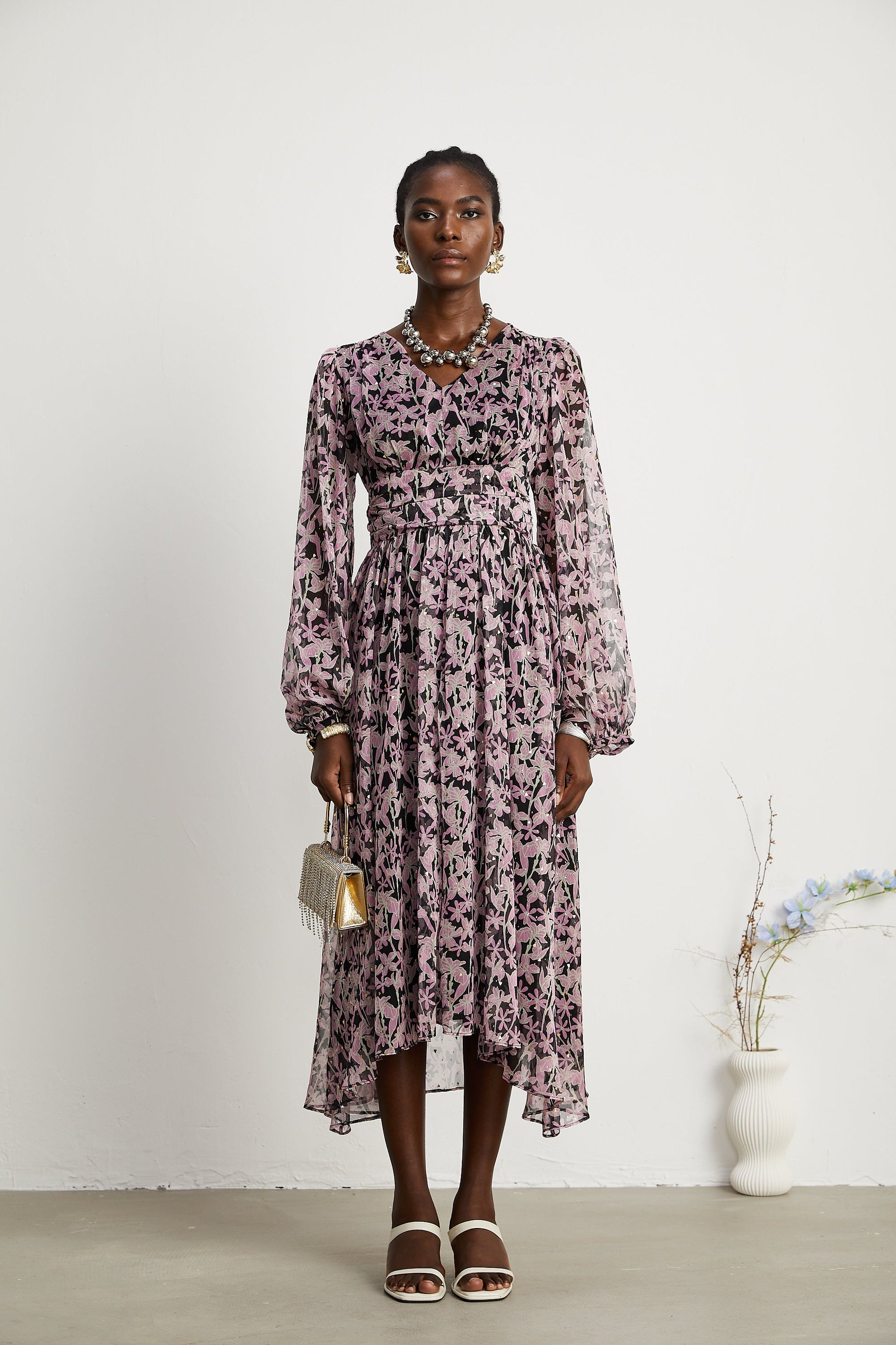 Levoire | Robe Midi Décorée À Motif Floral