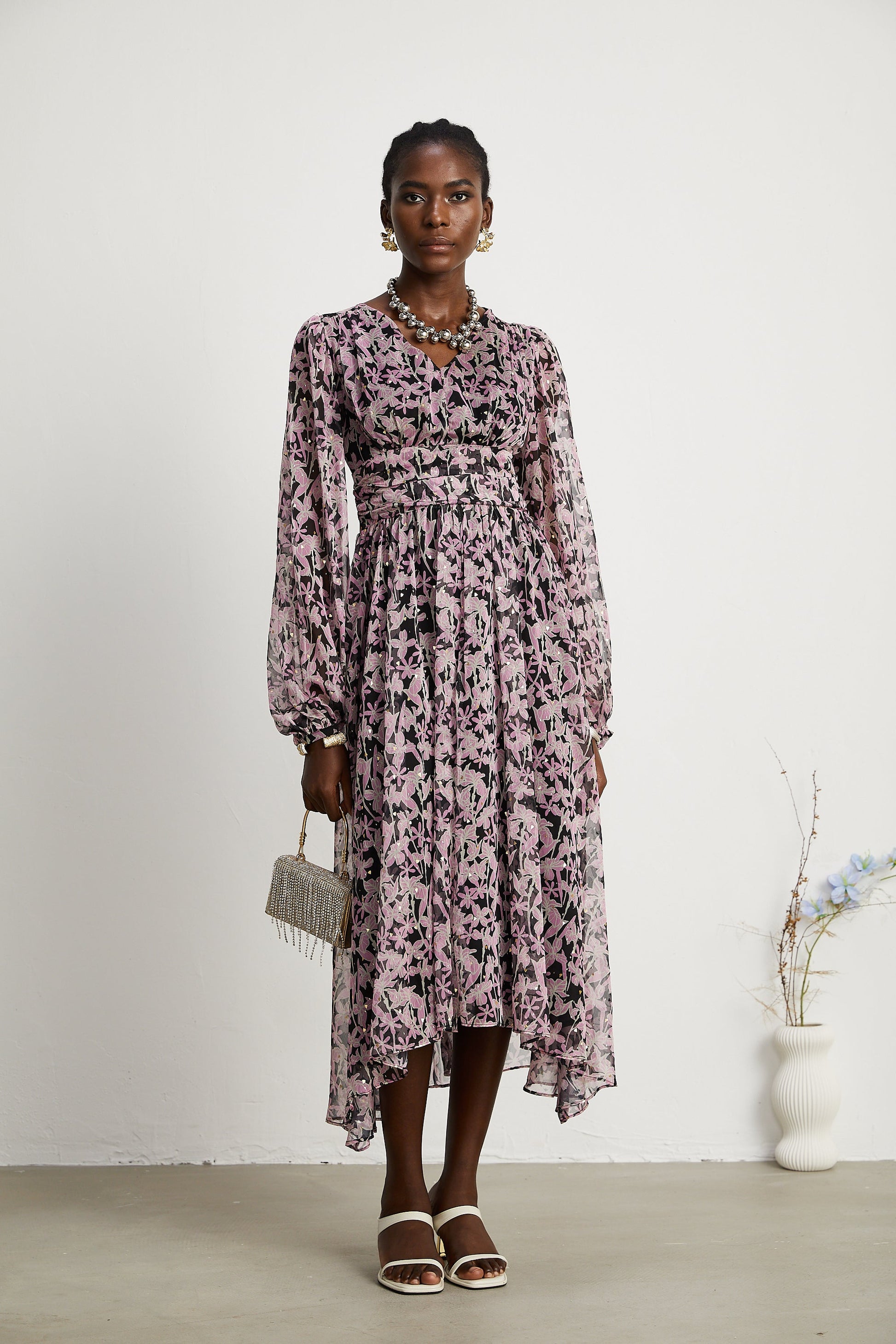 Levoire | Robe Midi Décorée À Motif Floral