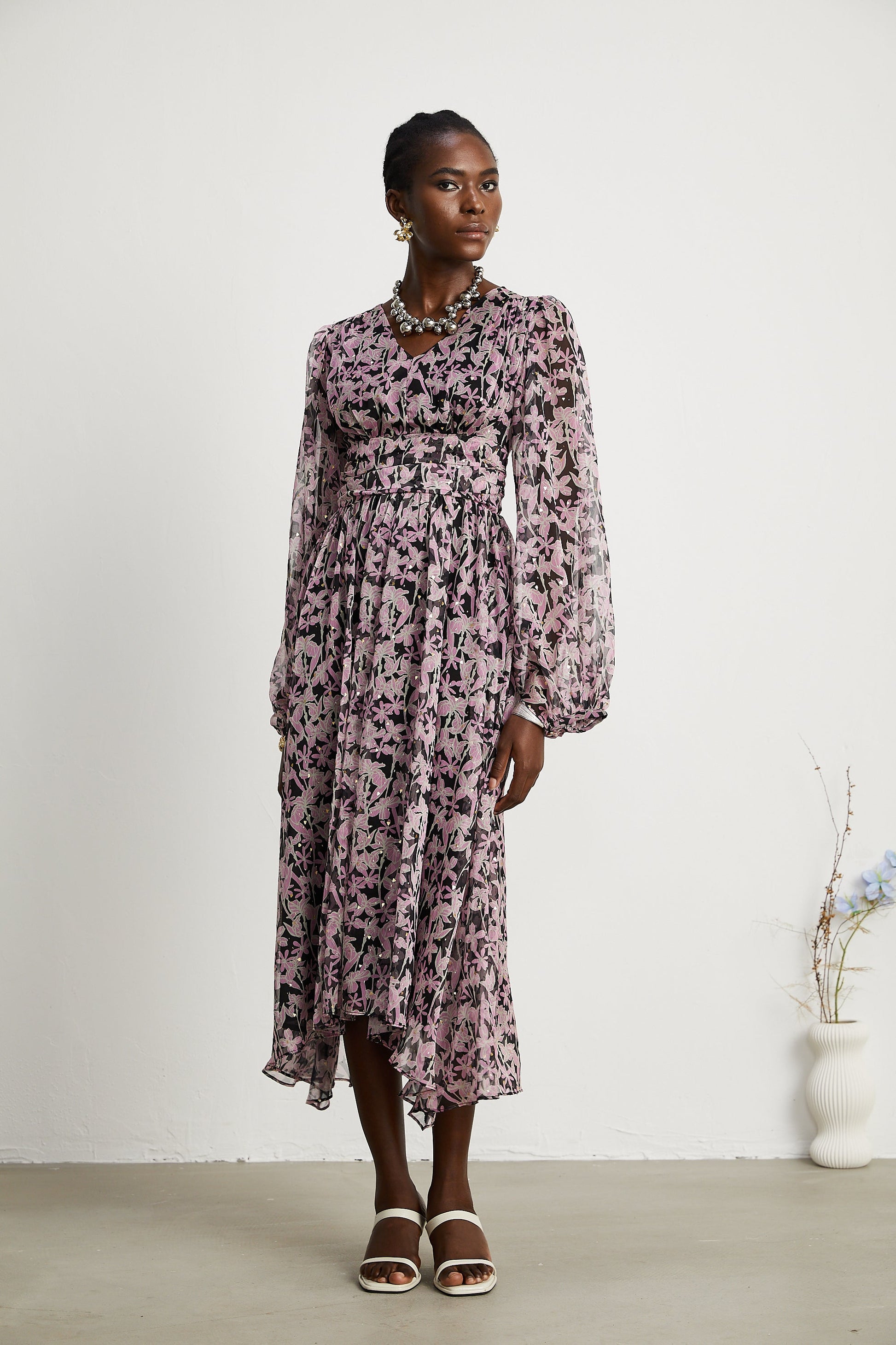 Levoire | Robe Midi Décorée À Motif Floral