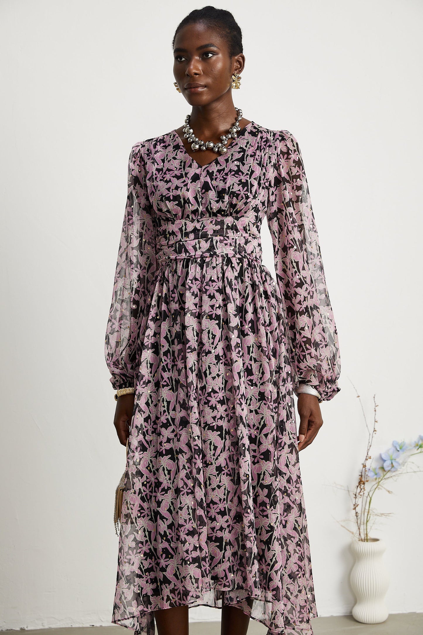 Levoire | Robe Midi Décorée À Motif Floral