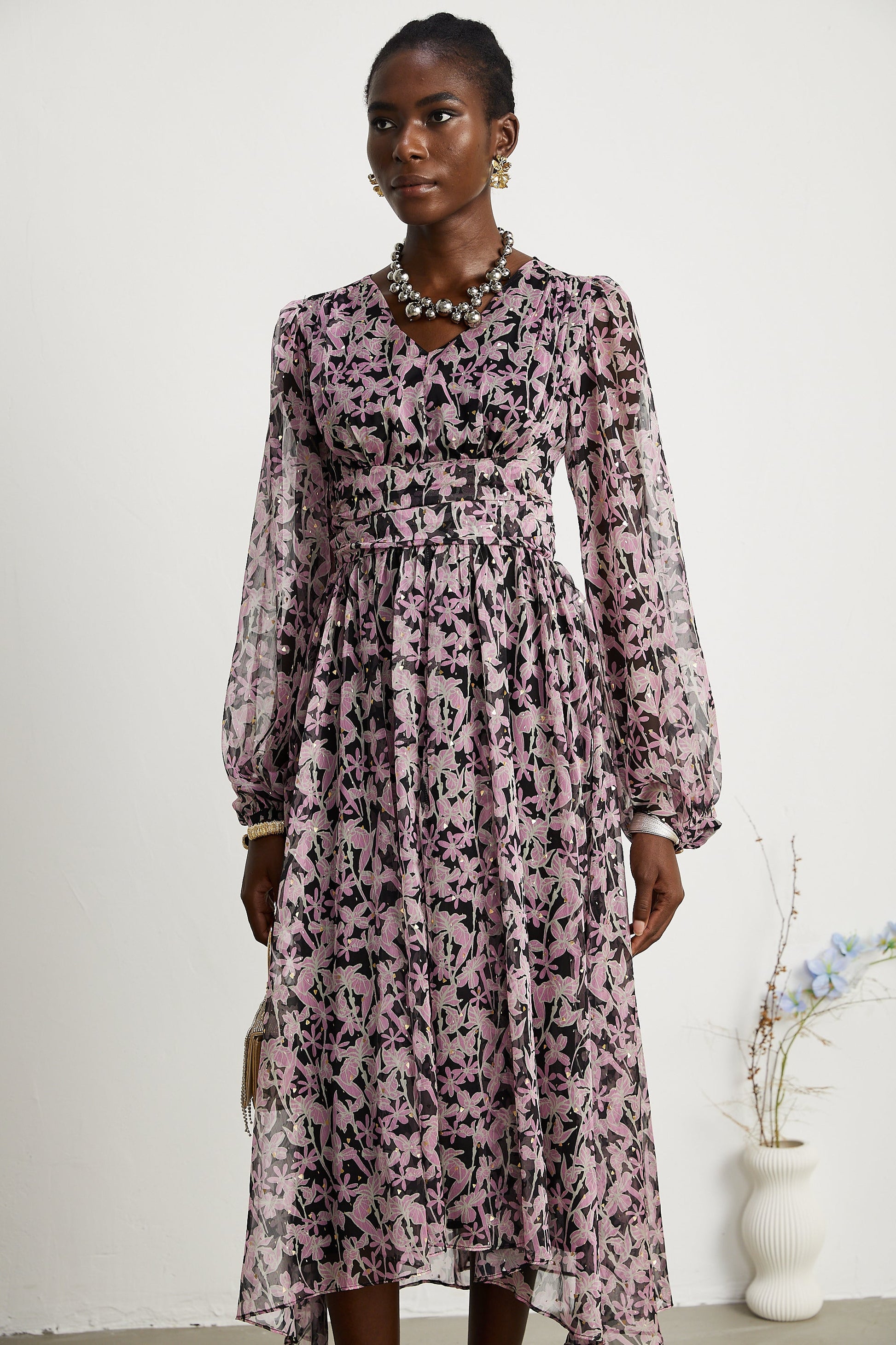 Levoire | Robe Midi Décorée À Motif Floral