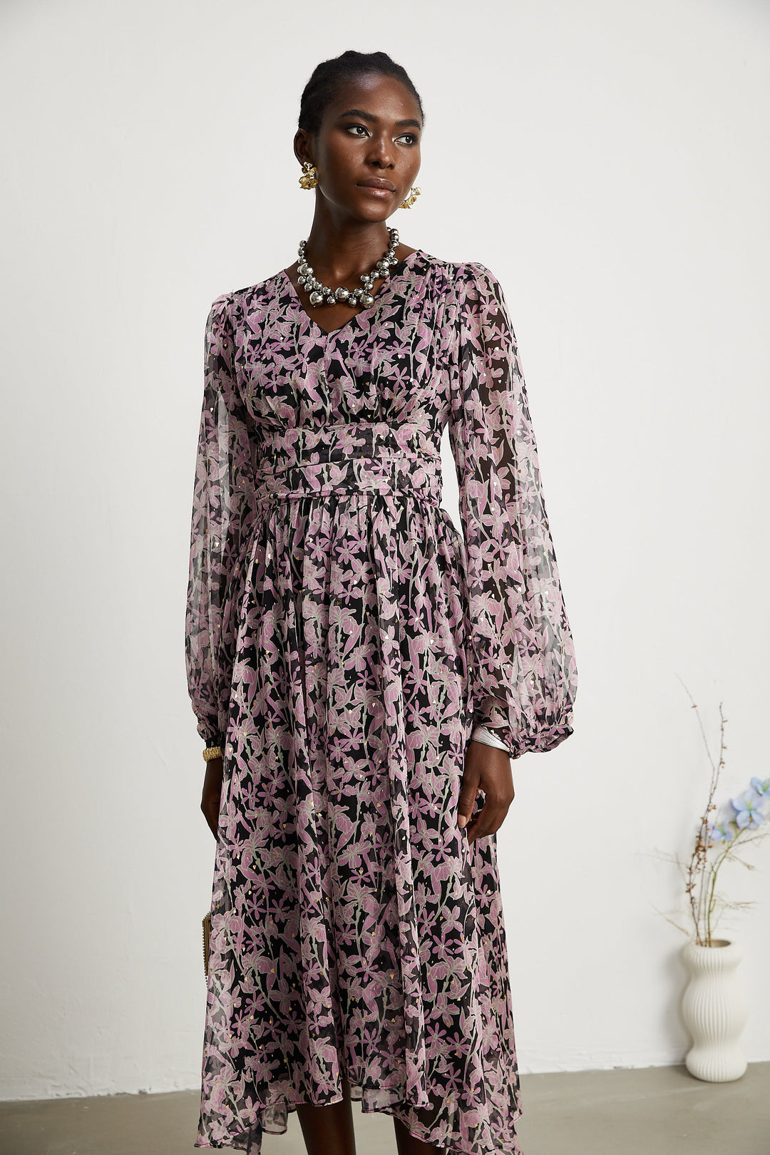 Levoire | Robe Midi Décorée À Motif Floral