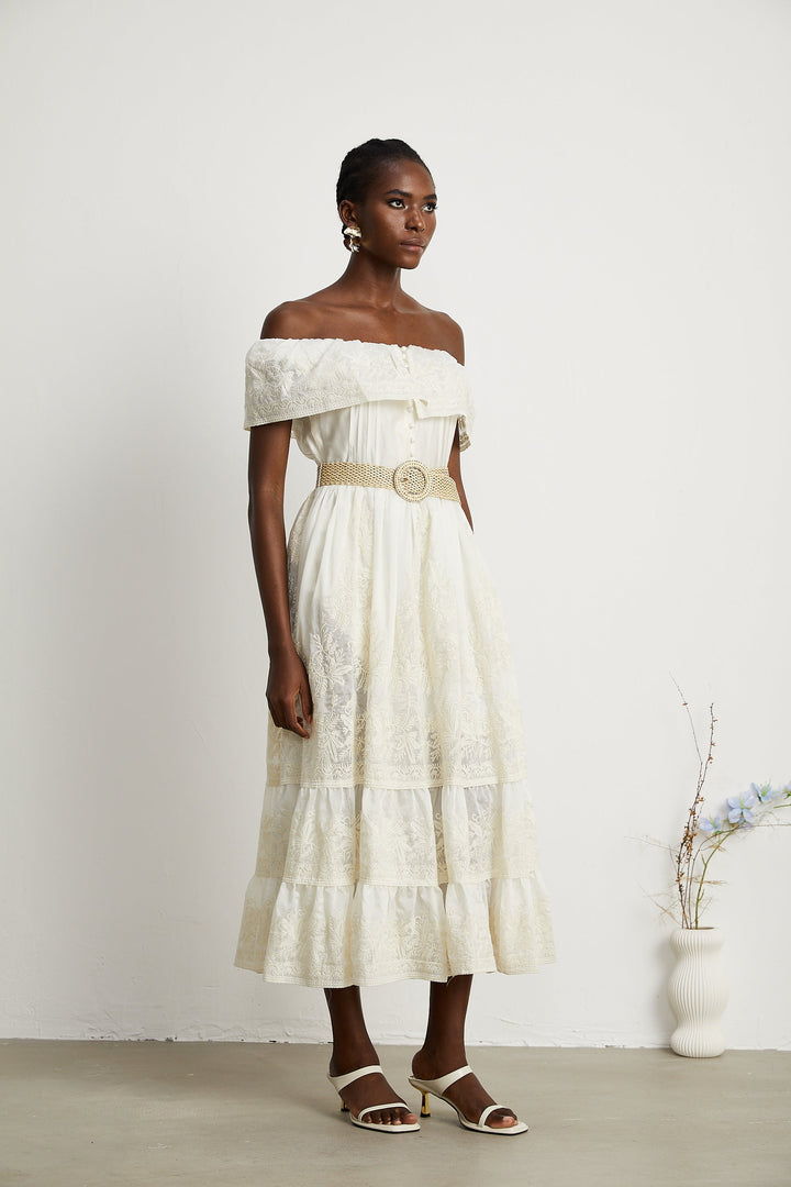 Levoire | Dentelle Tulle Midi Robe