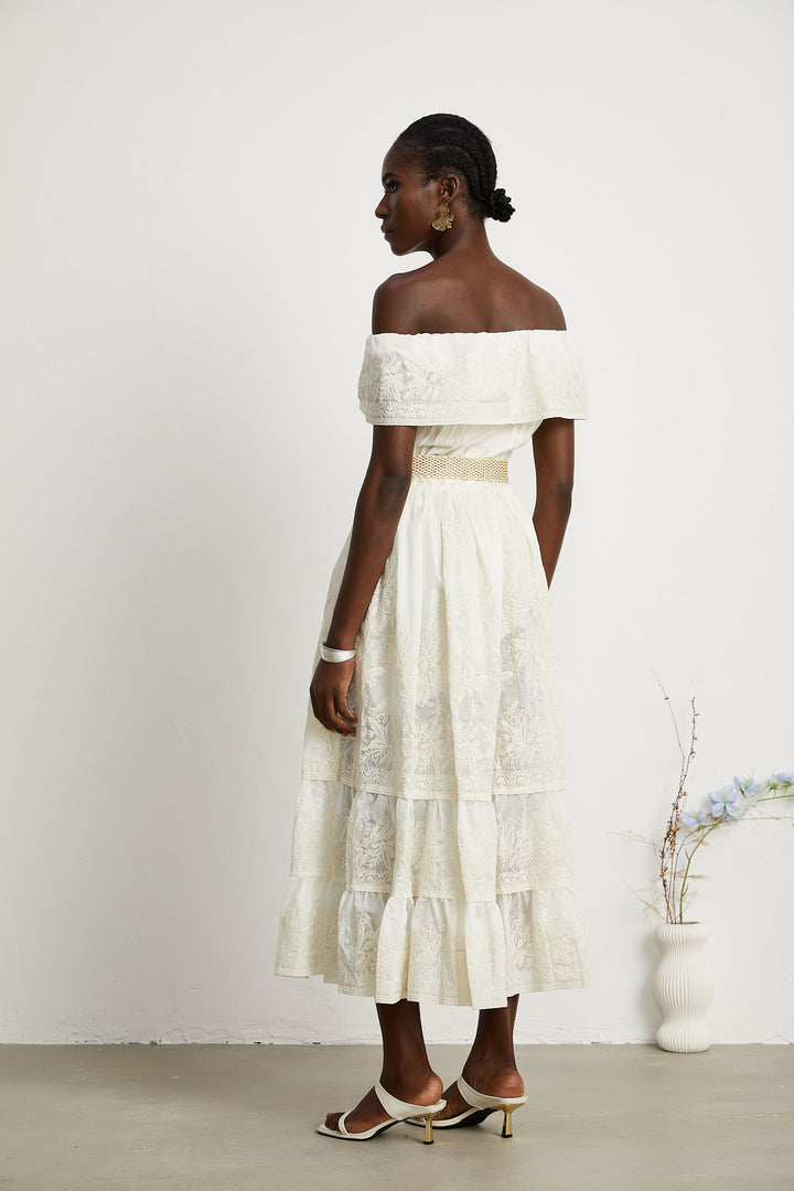 Levoire | Dentelle Tulle Midi Robe