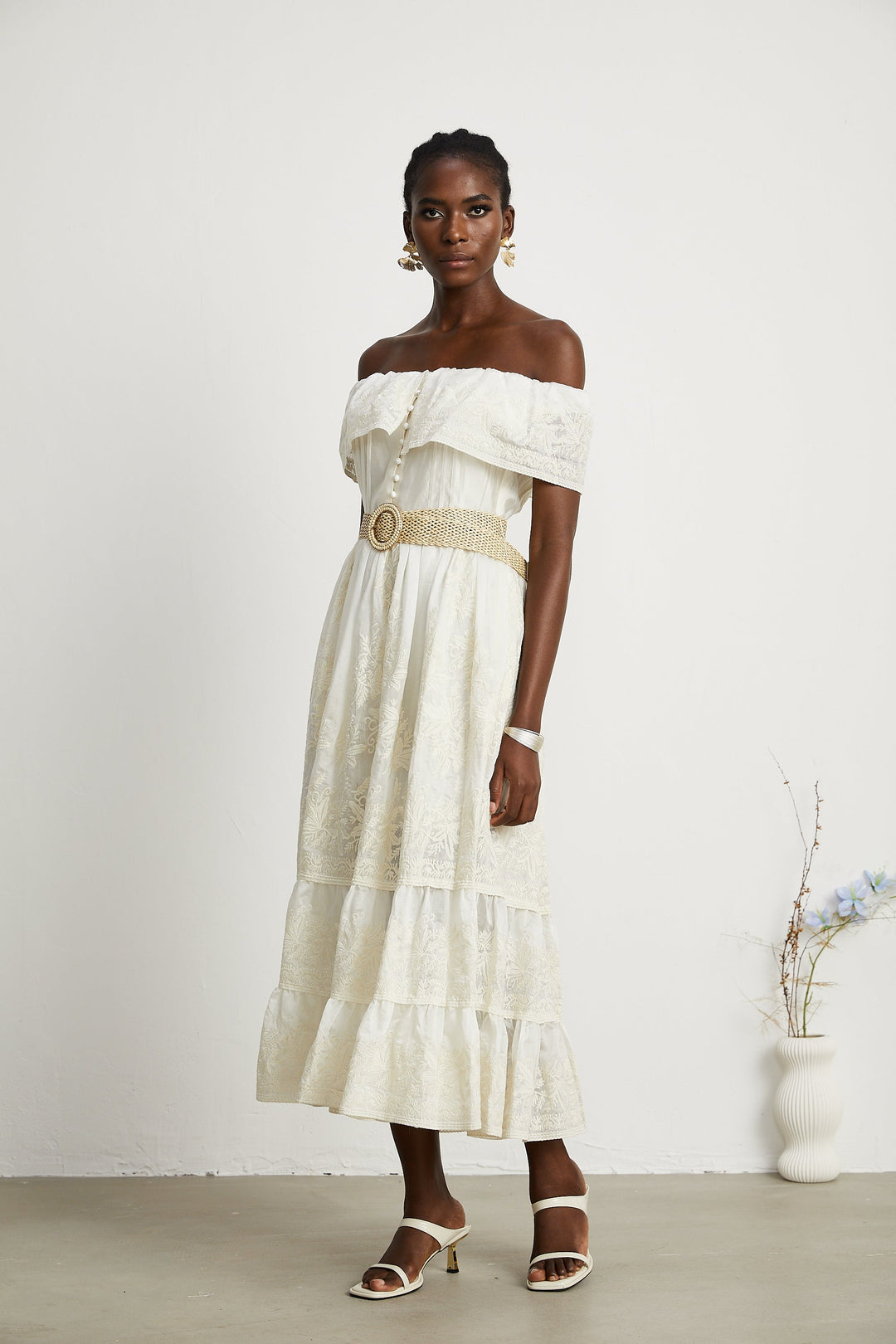 Levoire | Dentelle Tulle Midi Robe