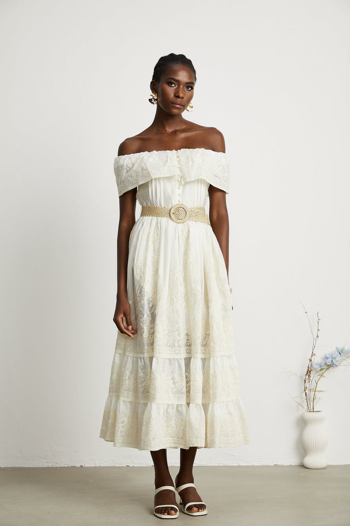 Levoire | Dentelle Tulle Midi Robe