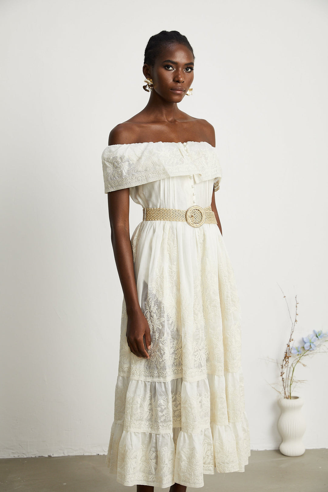 Levoire | Dentelle Tulle Midi Robe
