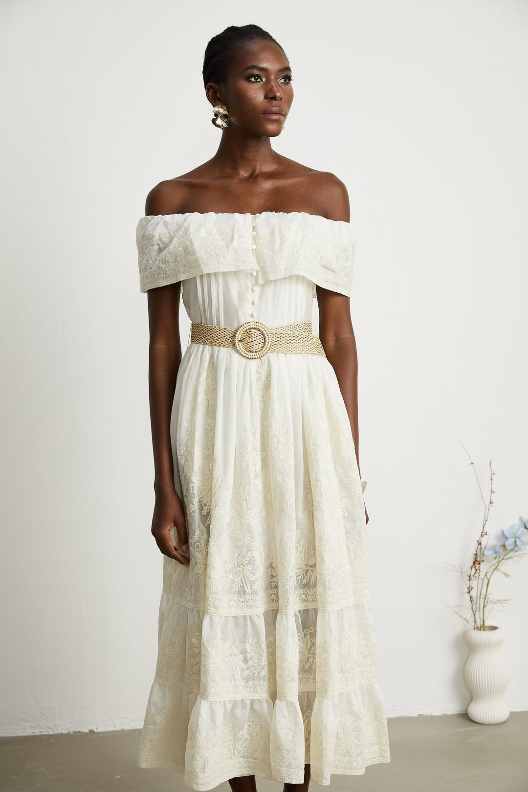 Levoire | Dentelle Tulle Midi Robe