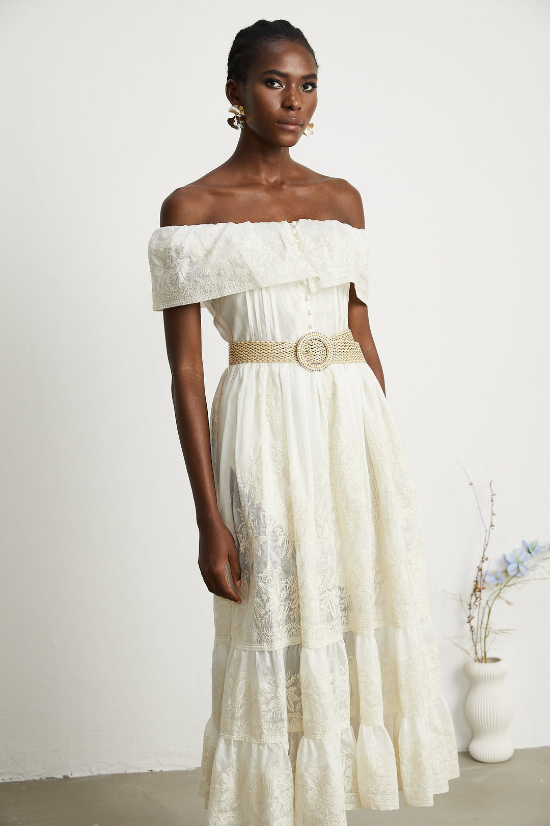 Levoire | Dentelle Tulle Midi Robe