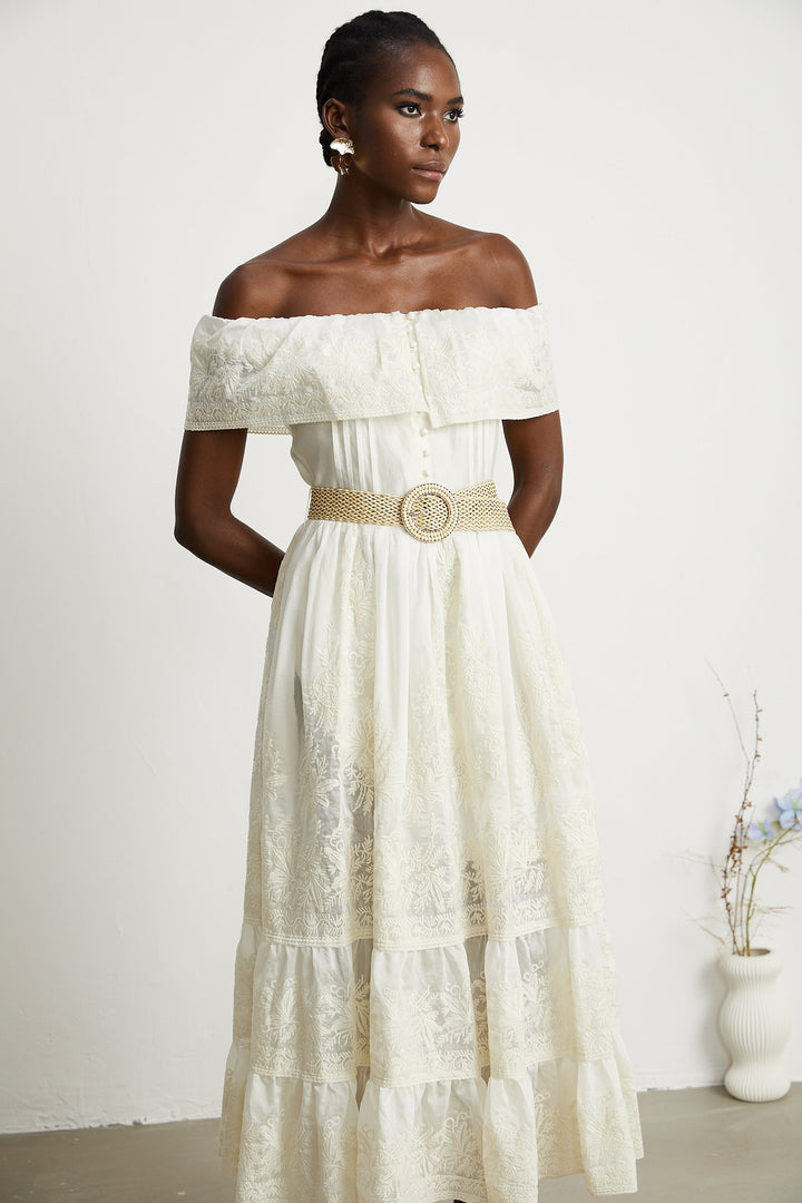 Levoire | Dentelle Tulle Midi Robe