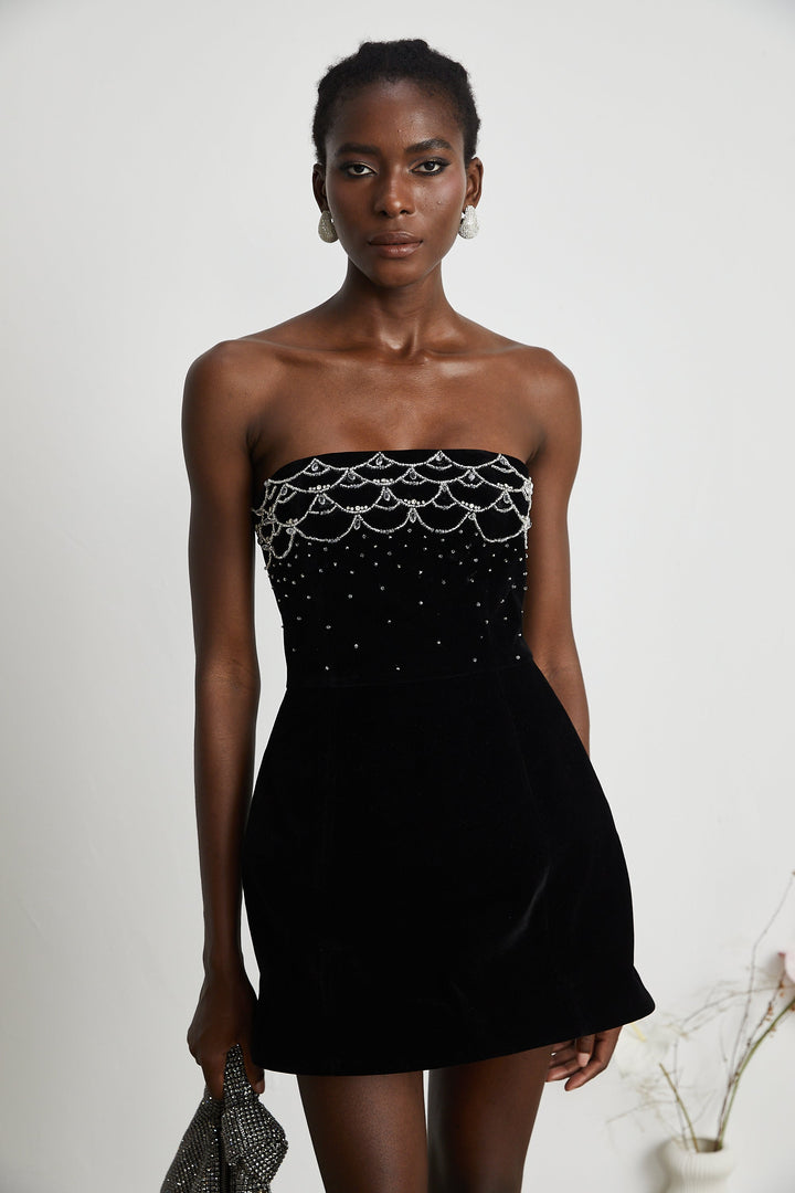 Levoire | Robe Mini En Velours Ornée De Cristaux