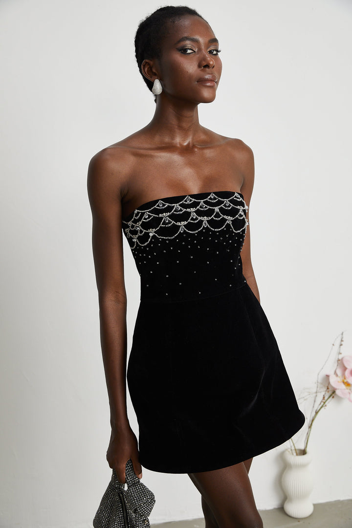 Levoire | Robe Mini En Velours Ornée De Cristaux