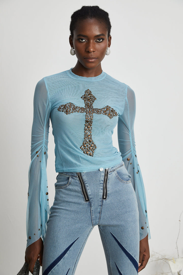 Levoire | Haut Semi Transparente Enrichie De Studs