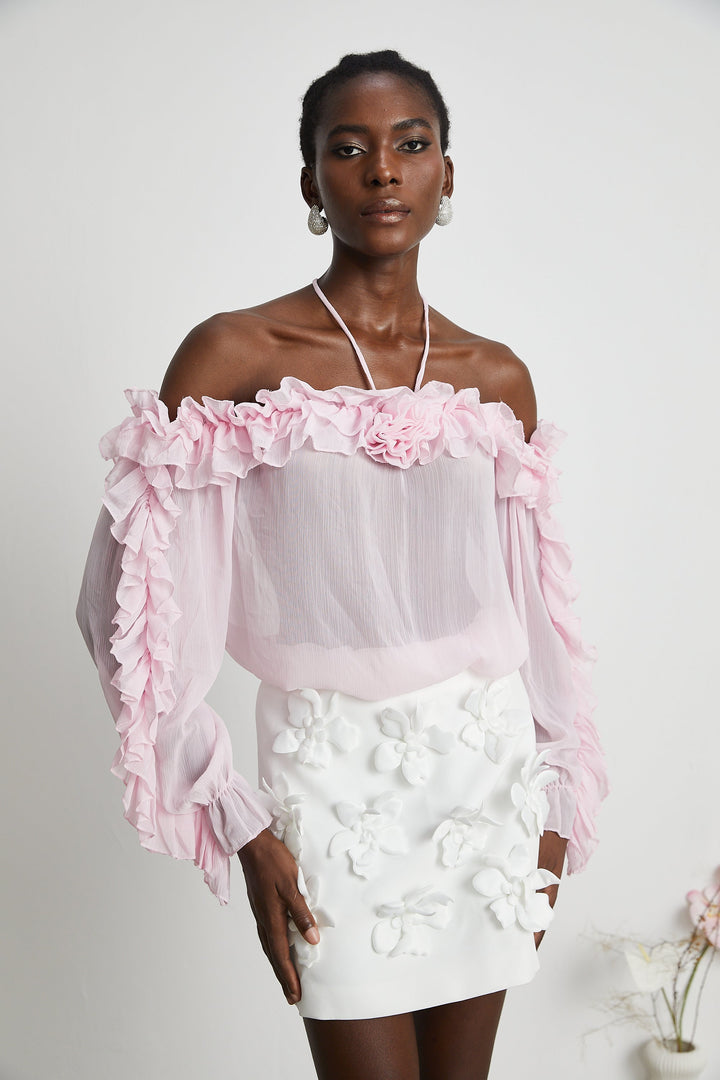 Levoire | Top Sans Bretelles Semi-Transparent Rose