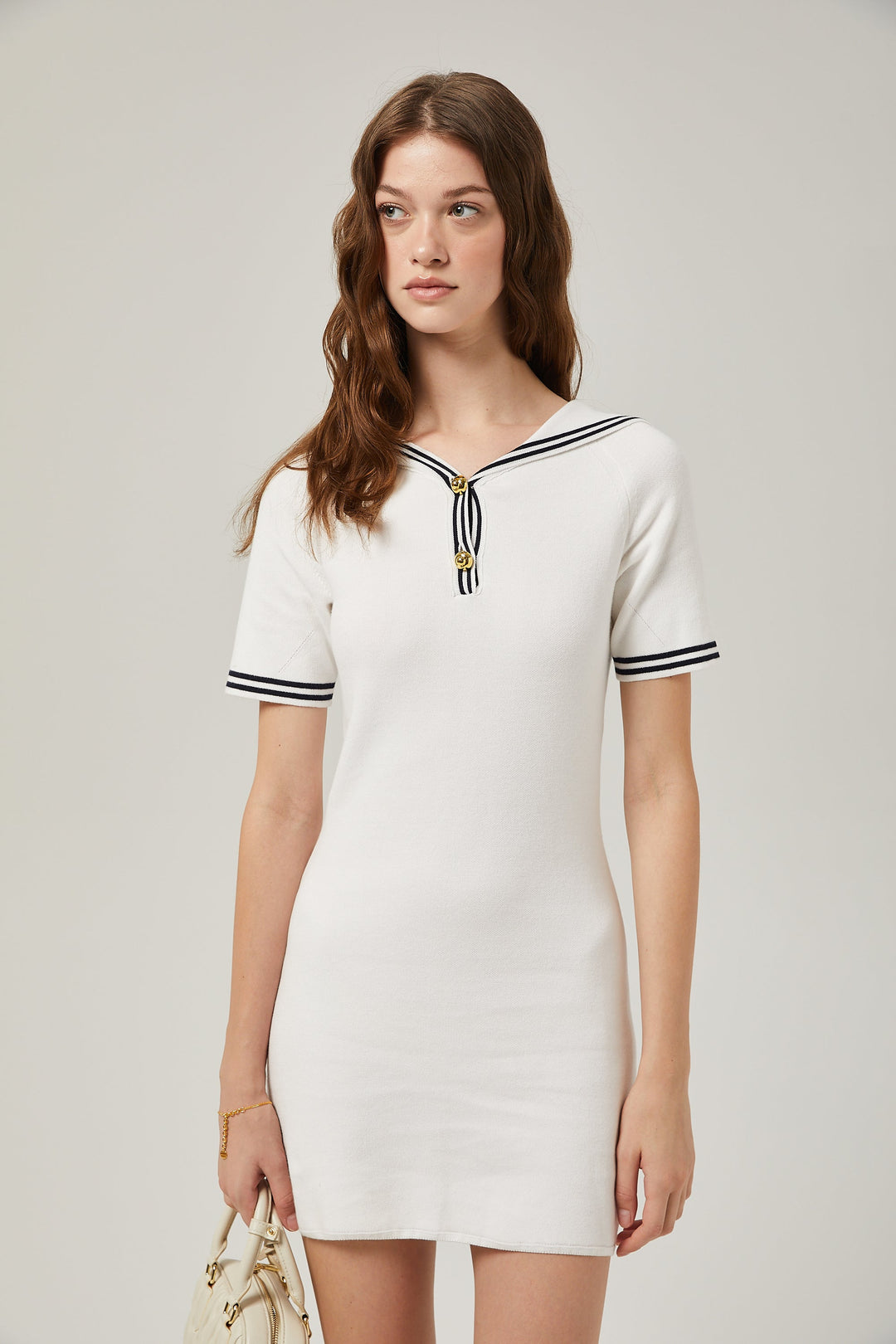Levoire | Col Bateau Coton Manches Courtes Robe Mini