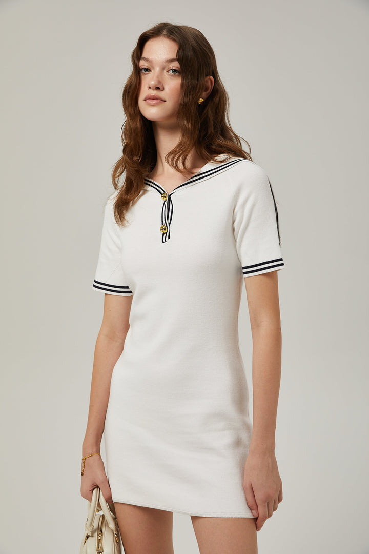 Levoire | Col Bateau Coton Manches Courtes Robe Mini