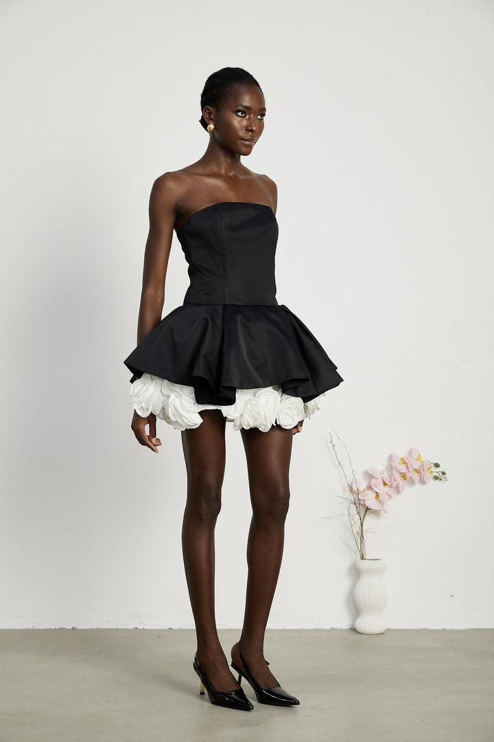 Levoire | Robe Mini Corset Sans Bretelles Petal Noire