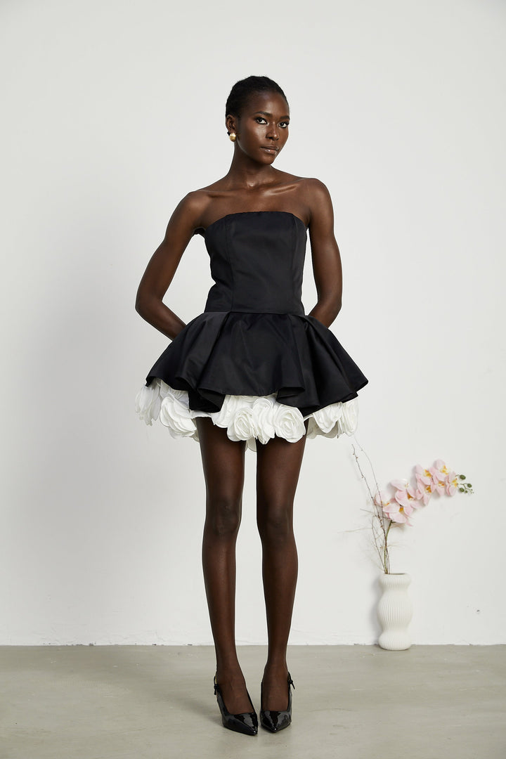 Levoire | Robe Mini Corset Sans Bretelles Petal Noire