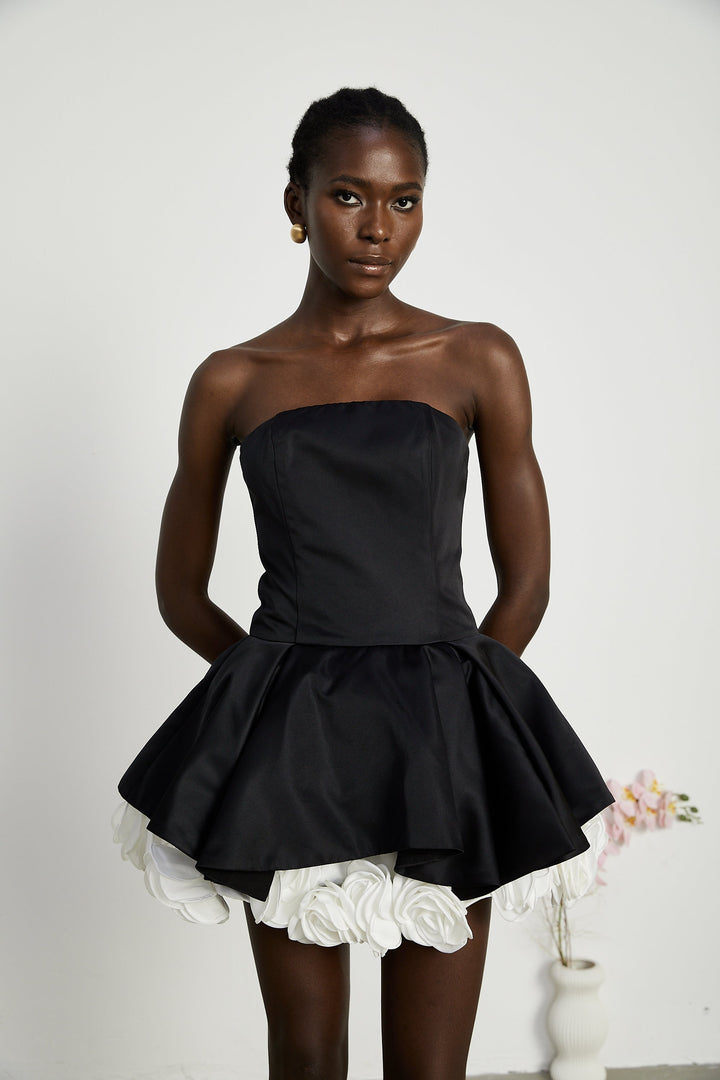 Levoire | Robe Mini Corset Sans Bretelles Petal Noire