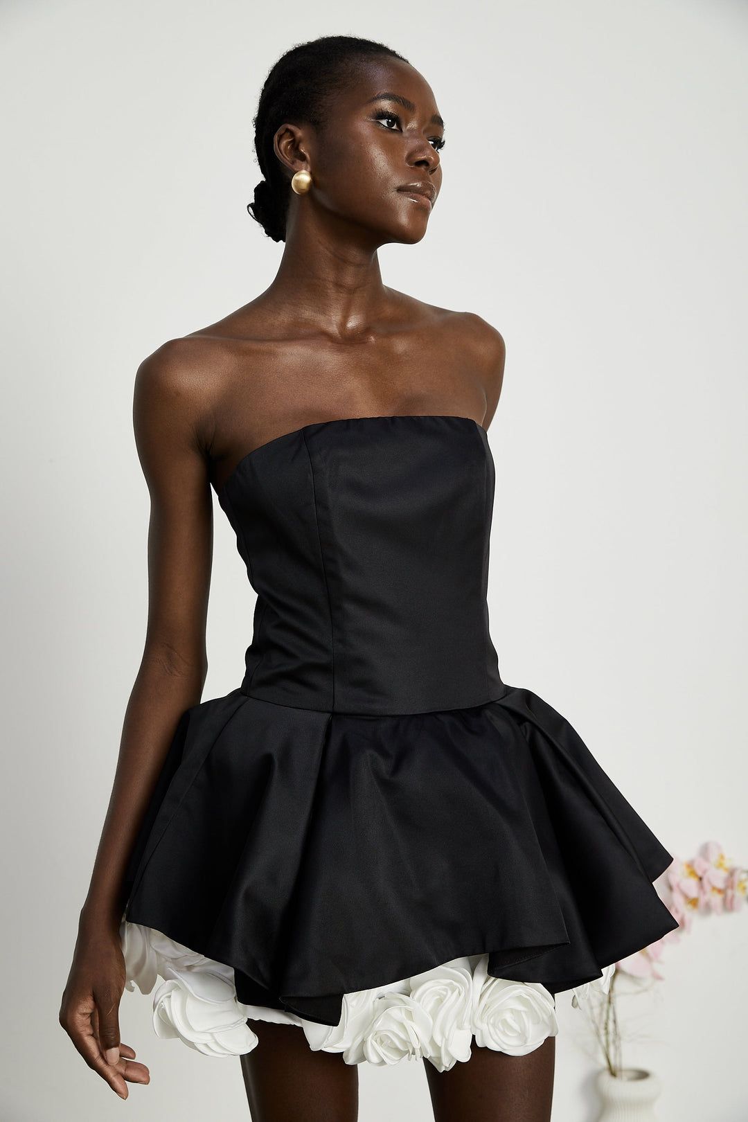 Levoire | Robe Mini Corset Sans Bretelles Petal Noire