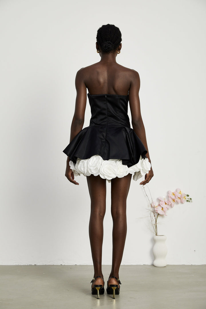 Levoire | Robe Mini Corset Sans Bretelles Petal Noire