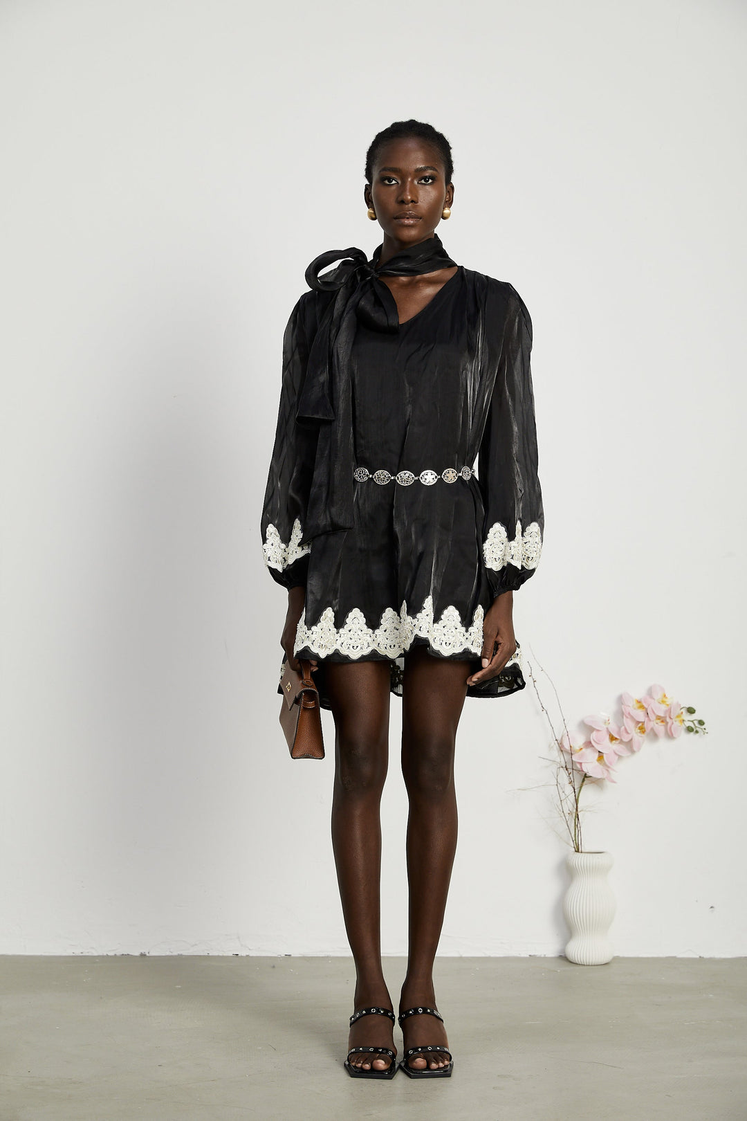 Levoire | Mini Robe Noire Décorée De Fausses Perles