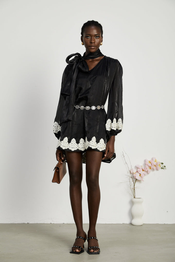 Levoire | Mini Robe Noire Décorée De Fausses Perles