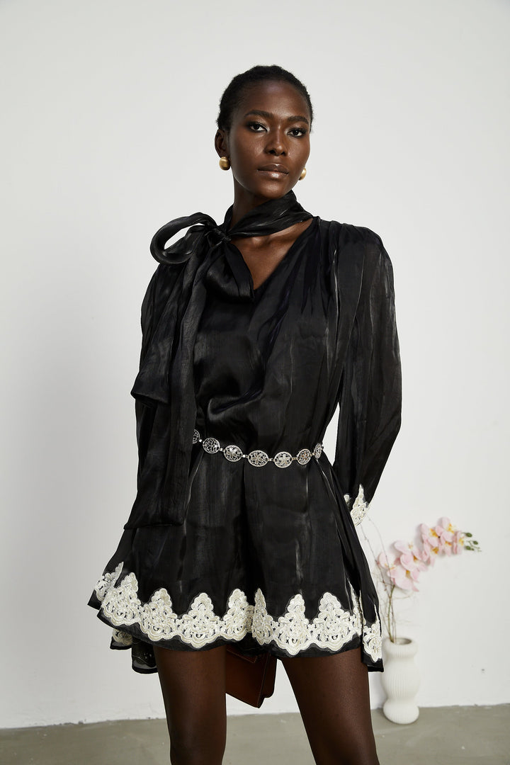 Levoire | Mini Robe Noire Décorée De Fausses Perles