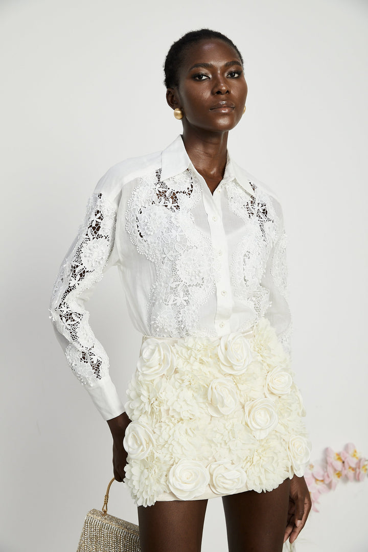 Levoire | Blouse Découpée Brodée De Dentelle