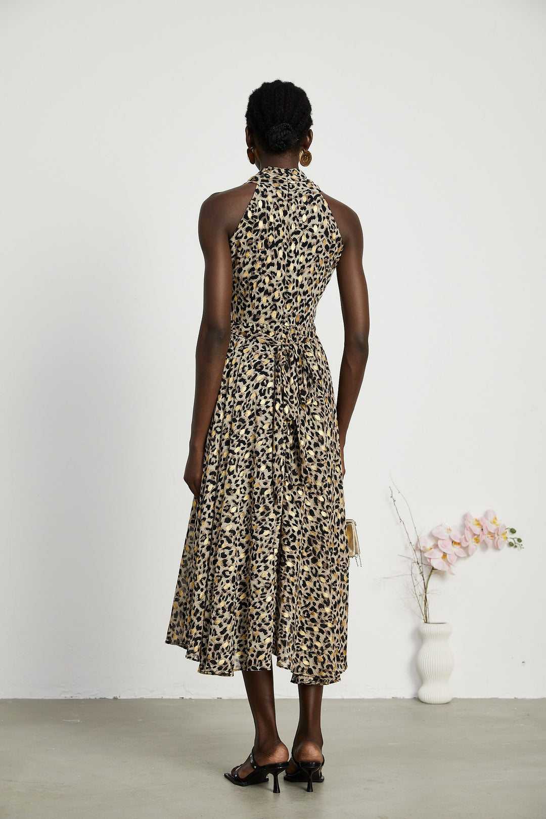 Levoire | V-Décolleté Imprimé Léopard Robe Midi