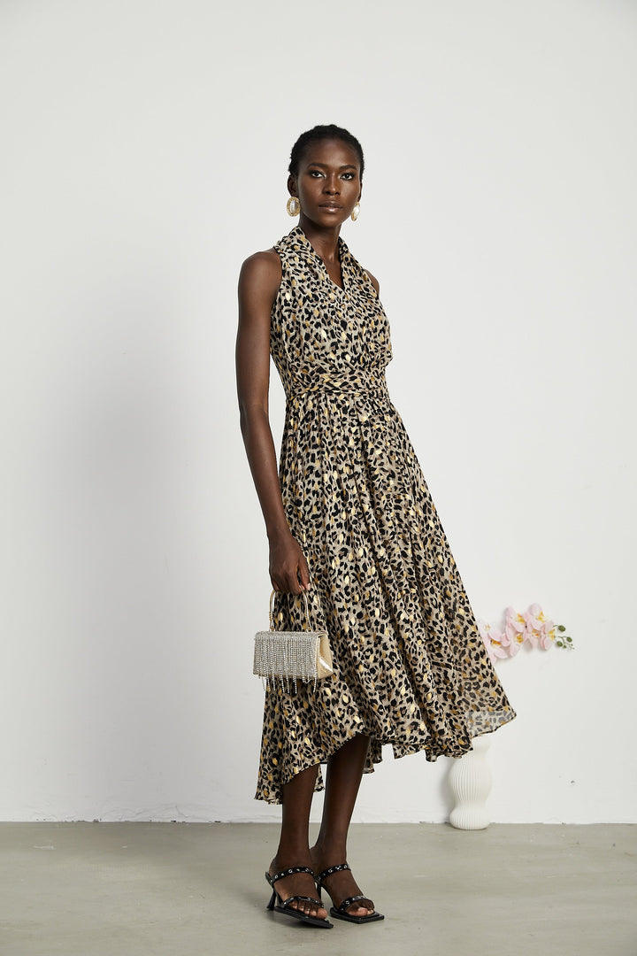 Levoire | V-Décolleté Imprimé Léopard Robe Midi