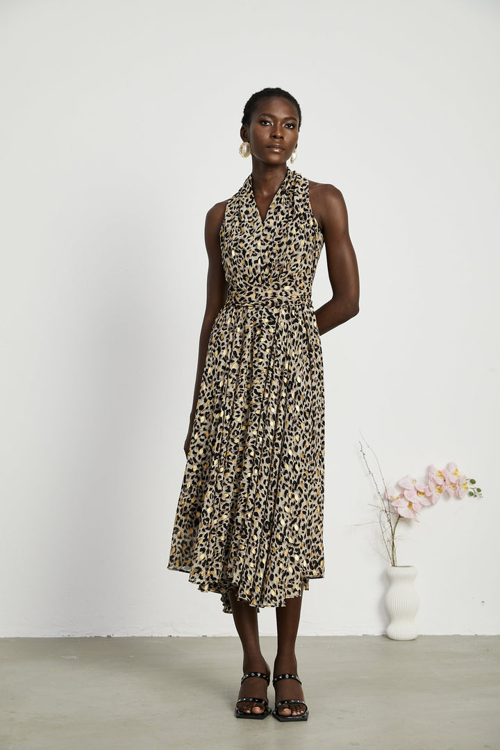 Levoire | V-Décolleté Imprimé Léopard Robe Midi