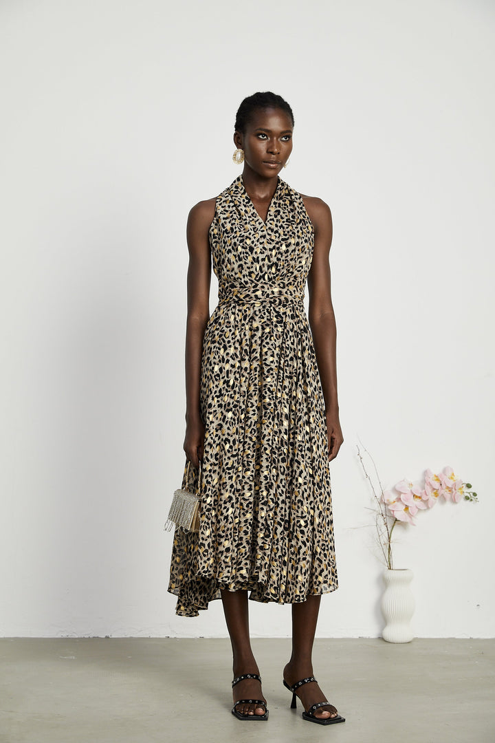 Levoire | V-Décolleté Imprimé Léopard Robe Midi