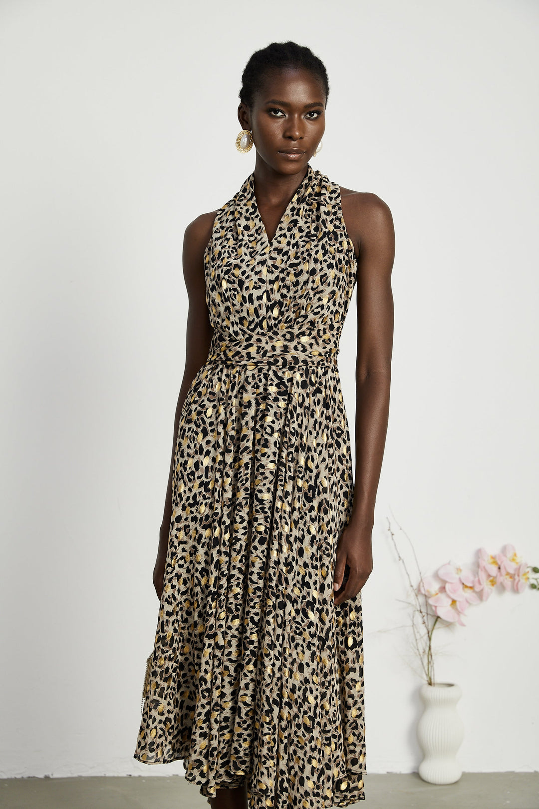 Levoire | V-Décolleté Imprimé Léopard Robe Midi