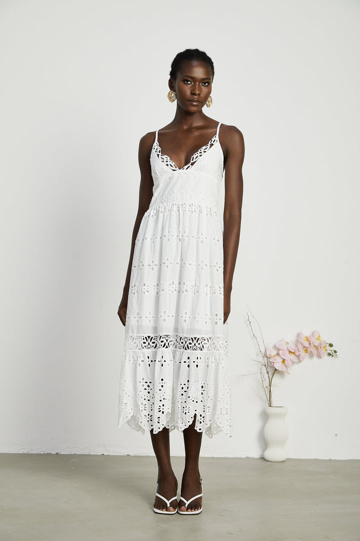 Levoire | V-Décolleté Robe Maxi Brodée