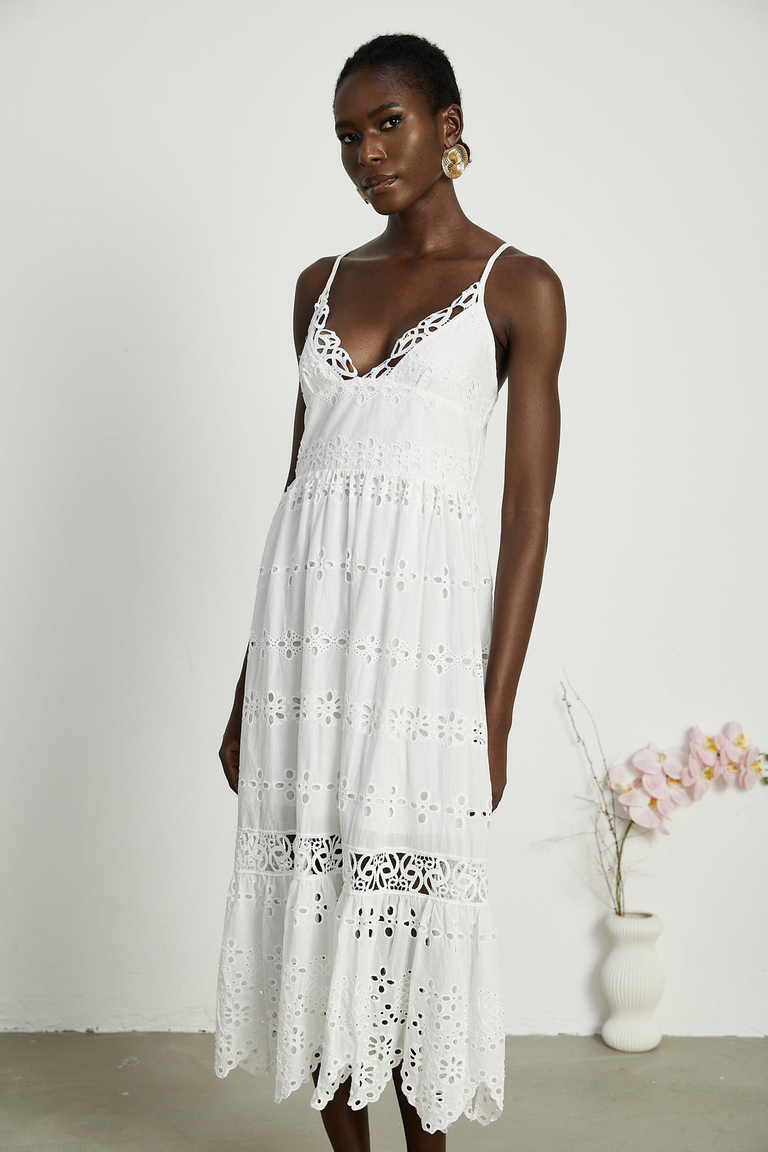 Levoire | V-Décolleté Robe Maxi Brodée