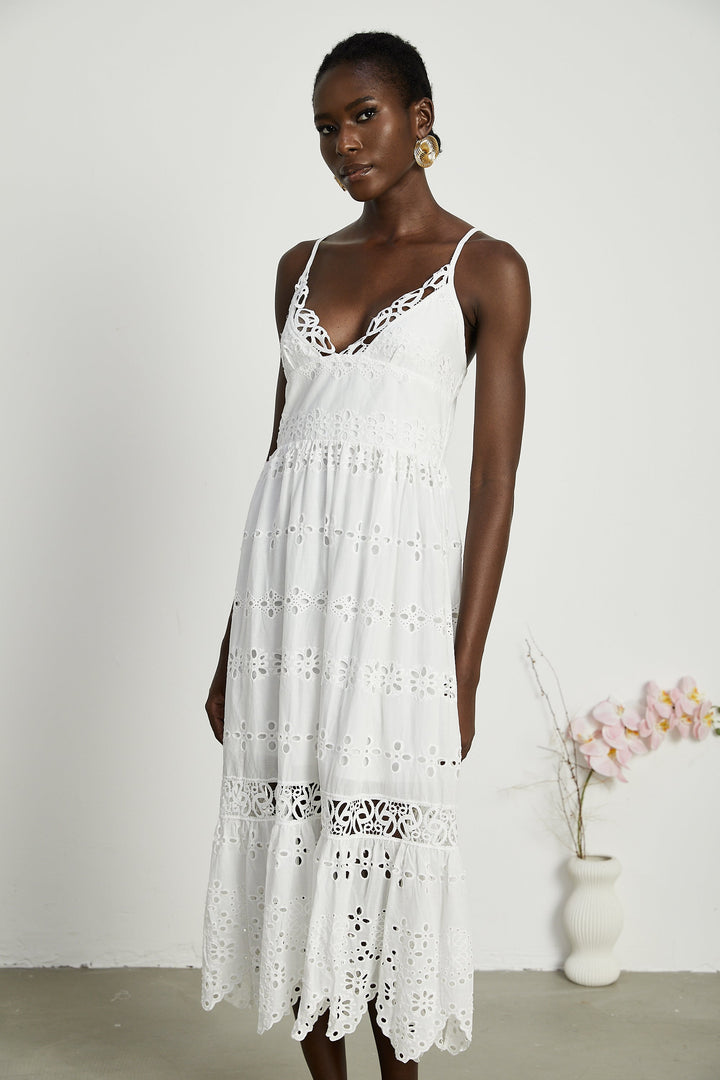 Levoire | V-Décolleté Robe Maxi Brodée