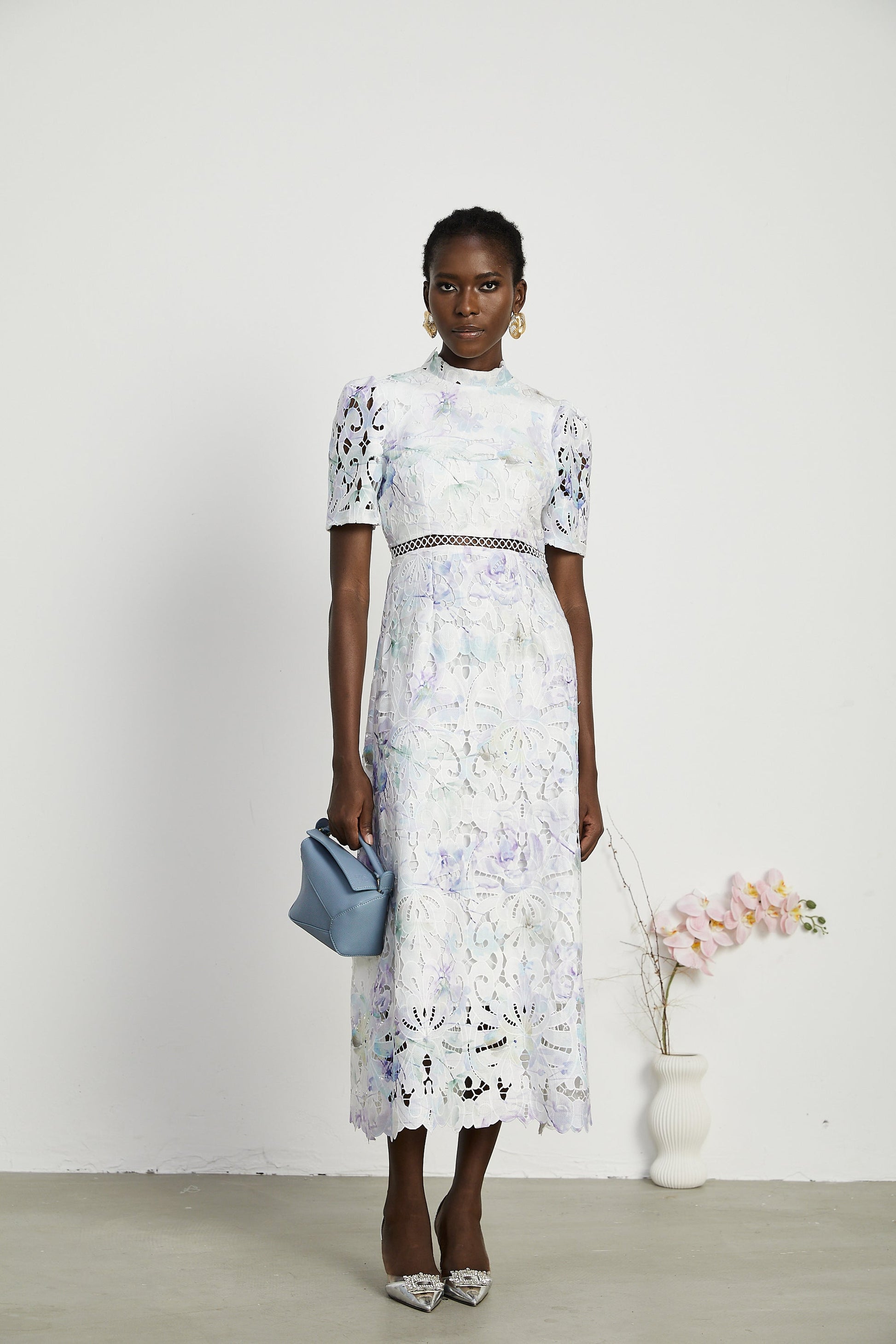 Levoire | Robe Midi À Encolure En Dentelle Imprimé Floral