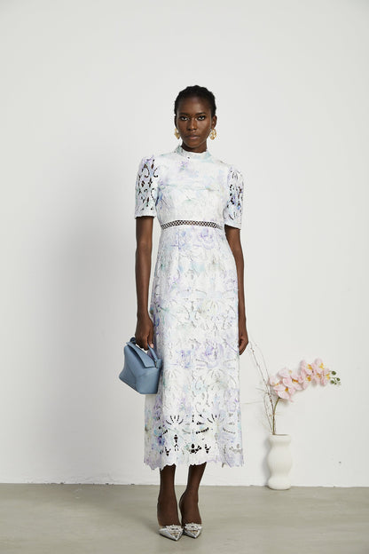 Levoire | Robe Midi À Encolure En Dentelle Imprimé Floral