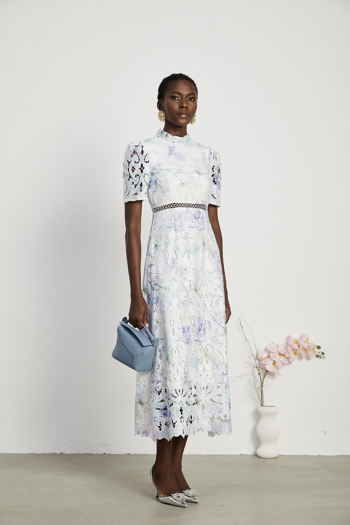 Levoire | Robe Midi À Encolure En Dentelle Imprimé Floral