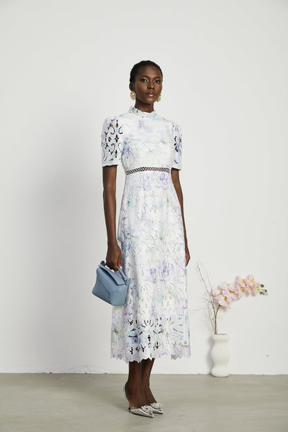 Levoire | Robe Midi À Encolure En Dentelle Imprimé Floral