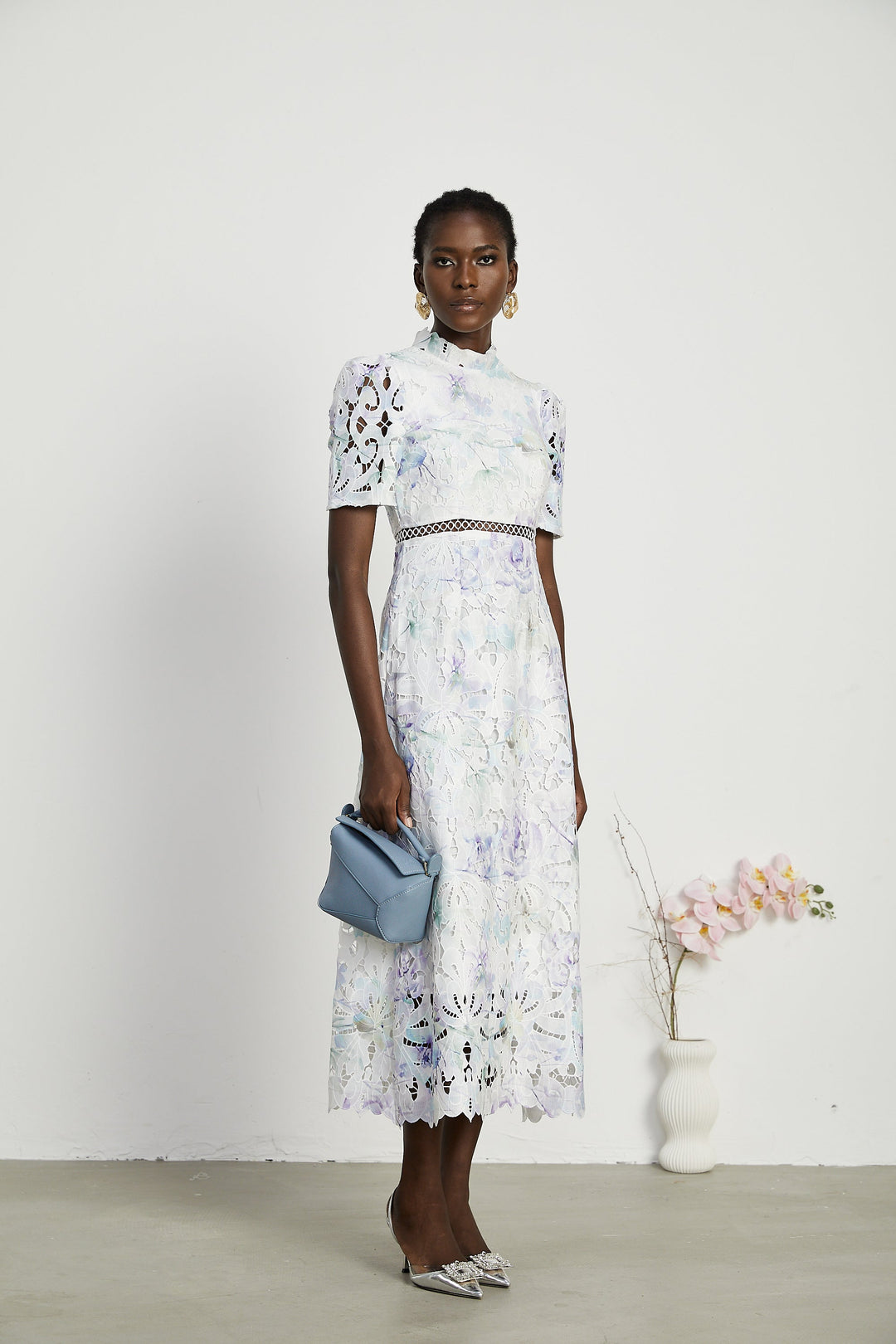 Levoire | Robe Midi À Encolure En Dentelle Imprimé Floral